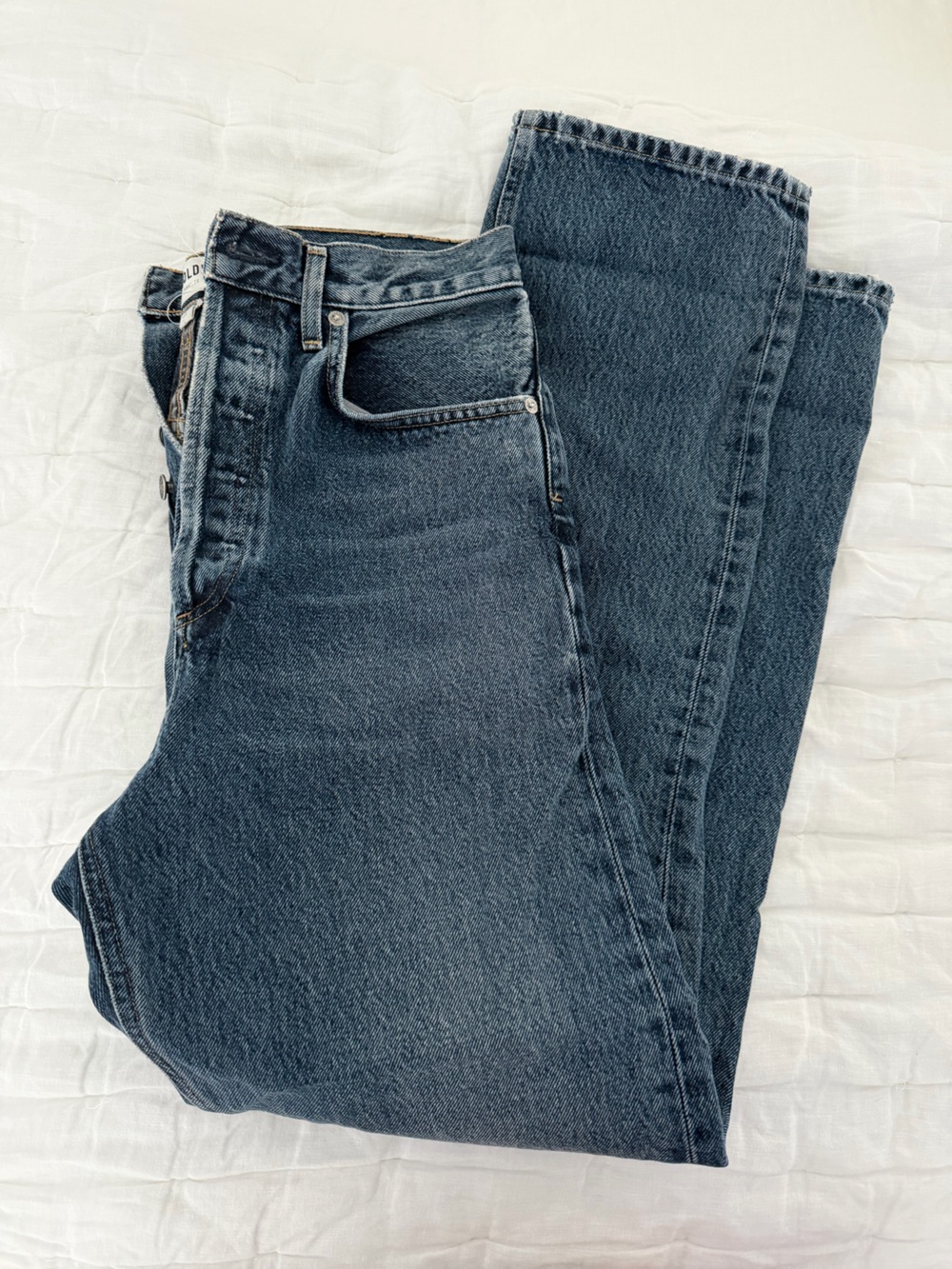 Agolde High-Rise Straight Leg Jeans in Dark Blue Denim